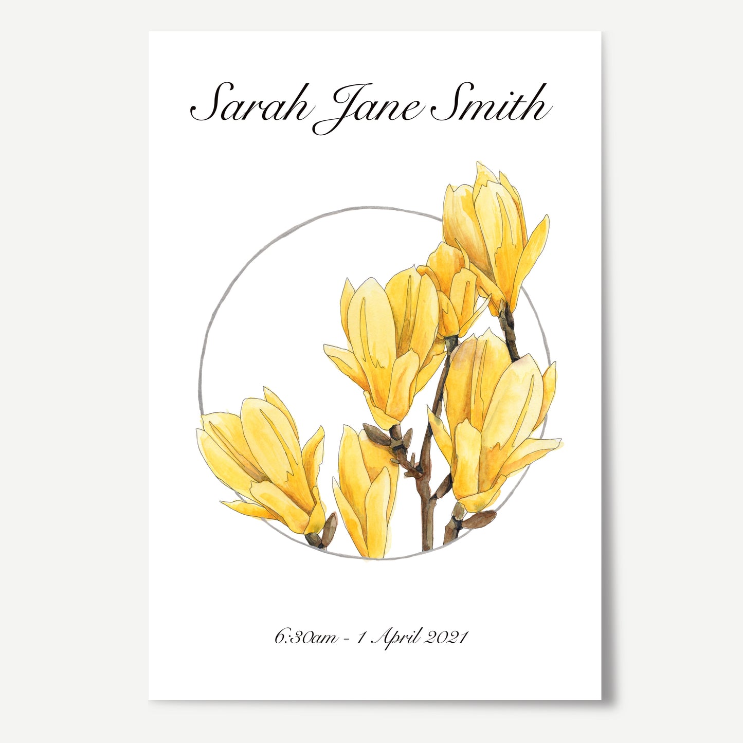 Personalized Yellow Bird Magnolia Wreath Print