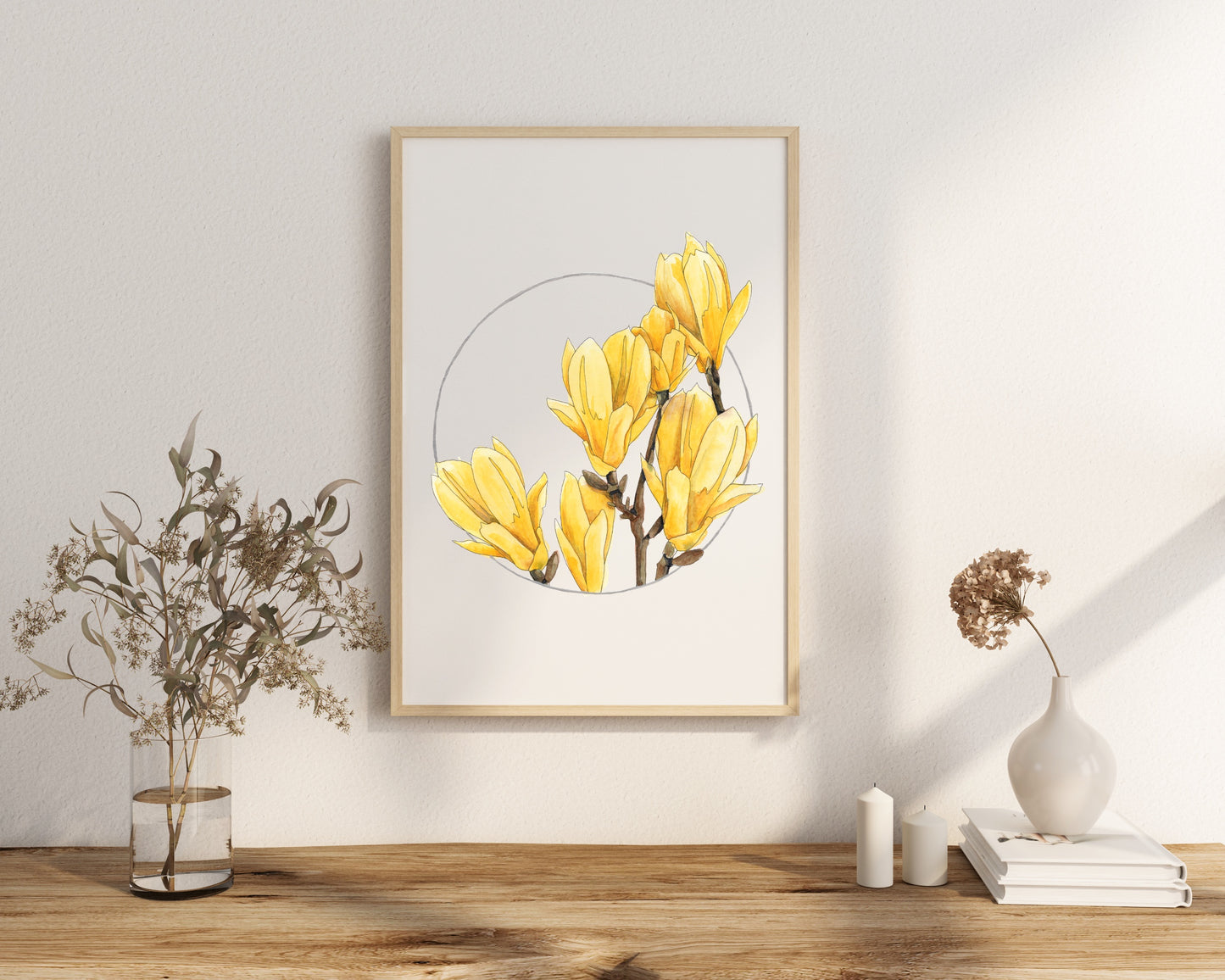 Yellow Bird Magnolia Wreath Print